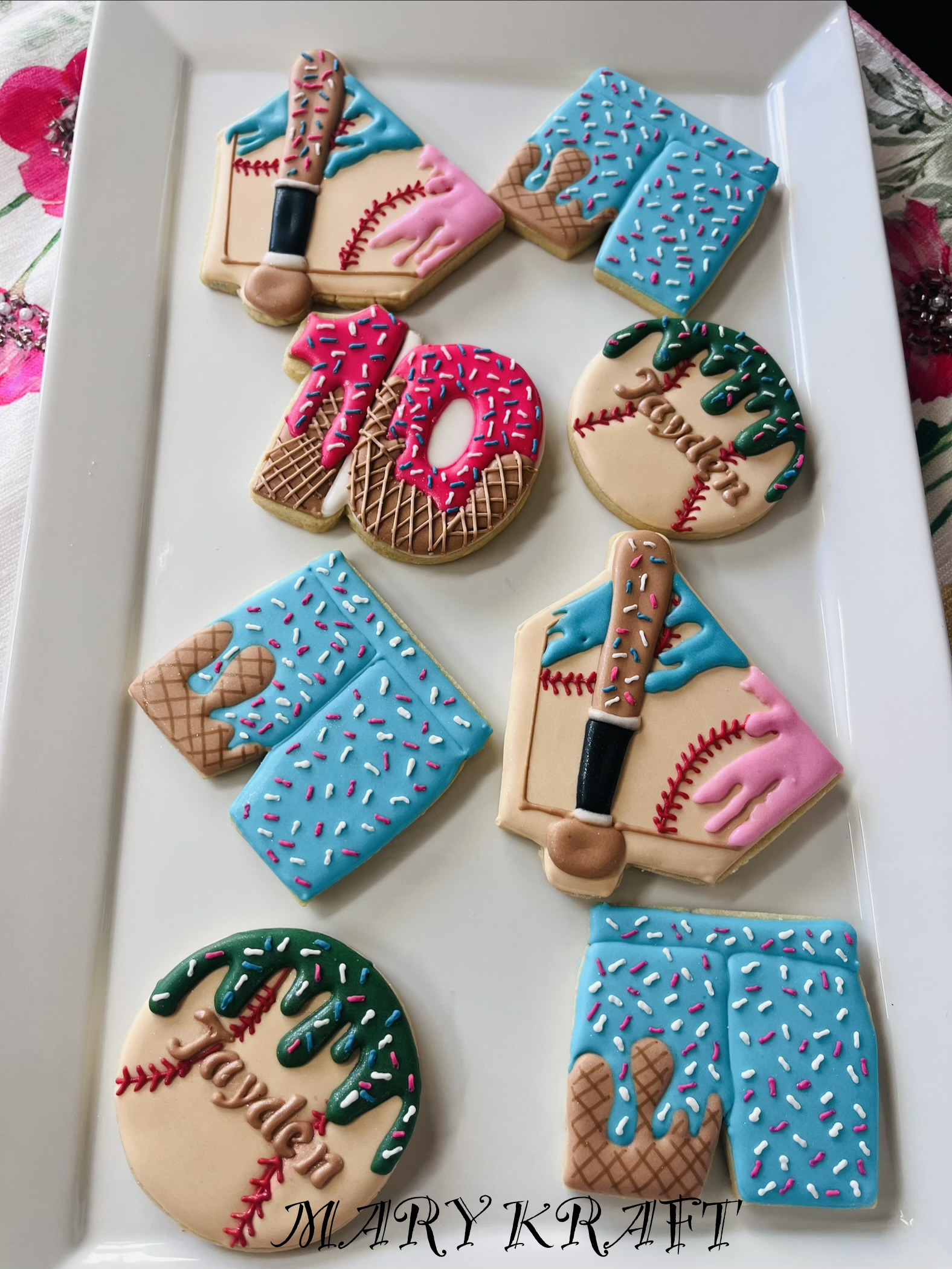Baseball and melting ice cream birthday cookies
