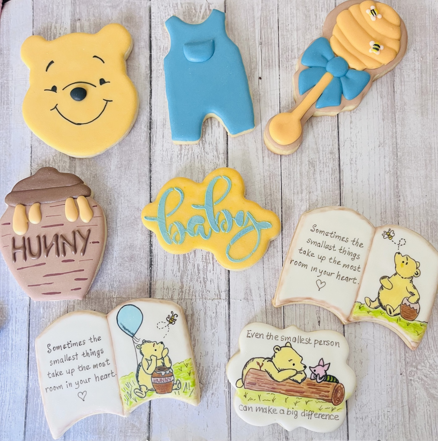 Winnie-the-Pooh-inspired baby shower cookie collection