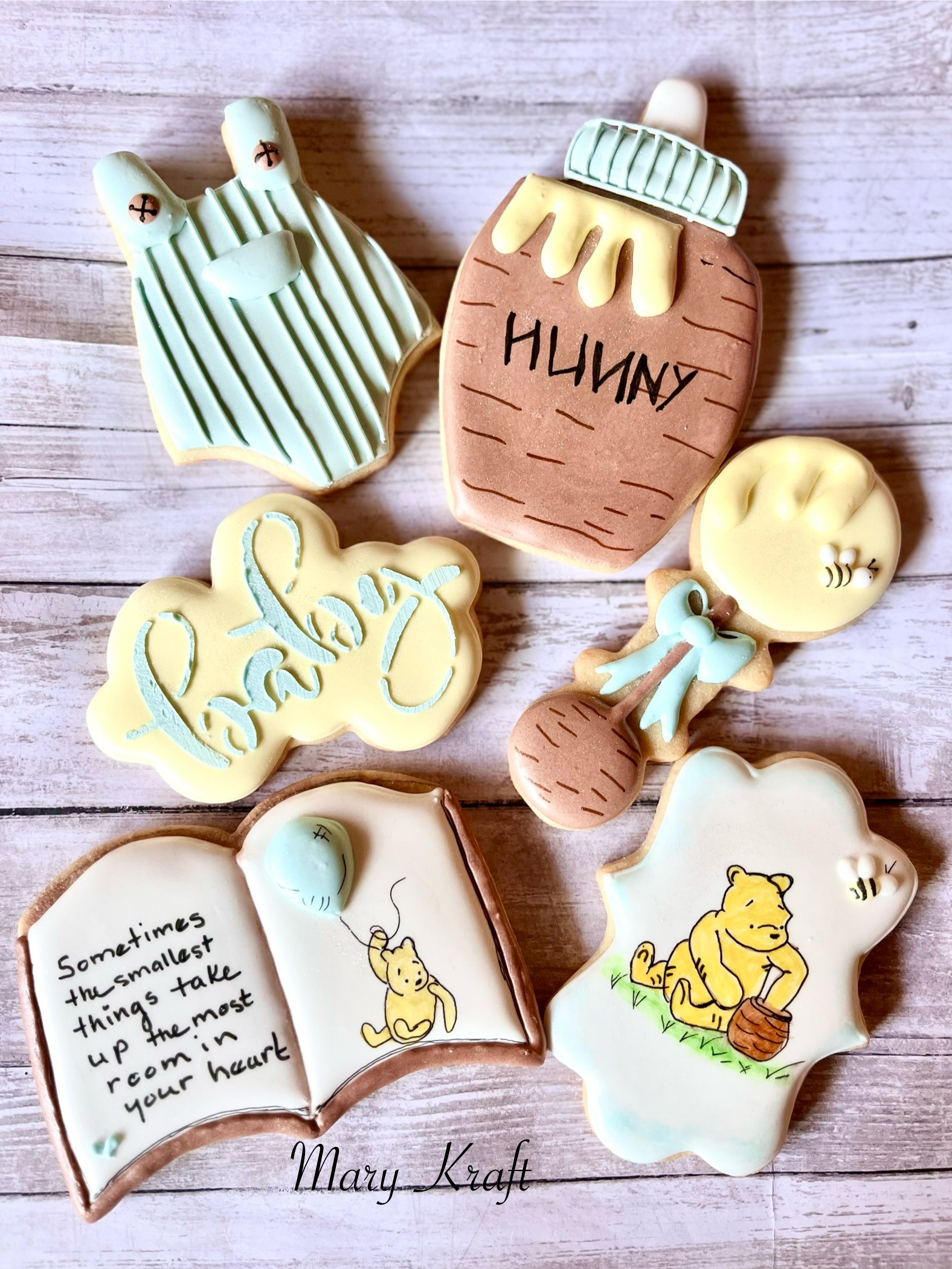Winnie-the-Pooh-inspired hunny baby shower cookies